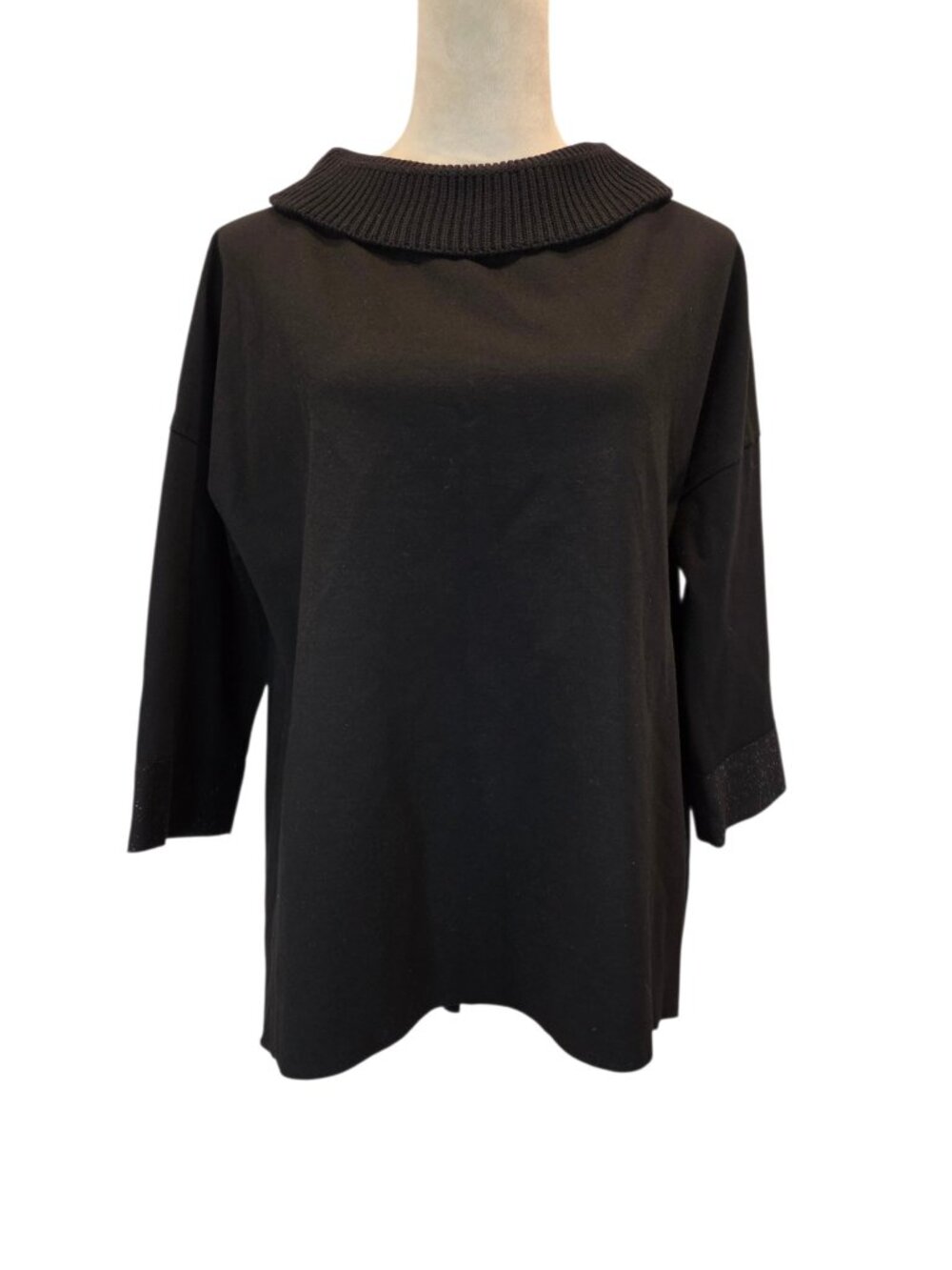 She's So Wool Blend Top Made in Italy Portrait Collar Black SZ 48/US L 12-14